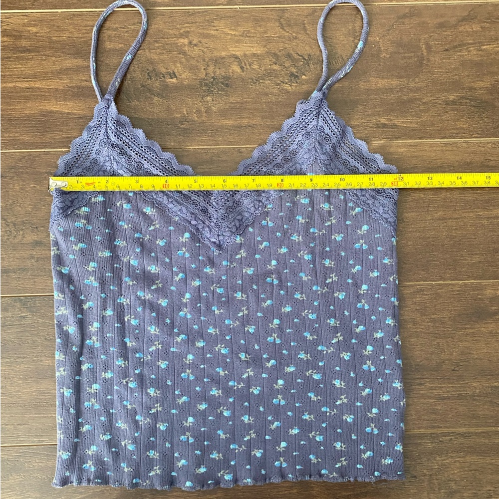 American Eagle Blue Floral Lace Trim Cami Top Size XS - Picture 9 of 12
